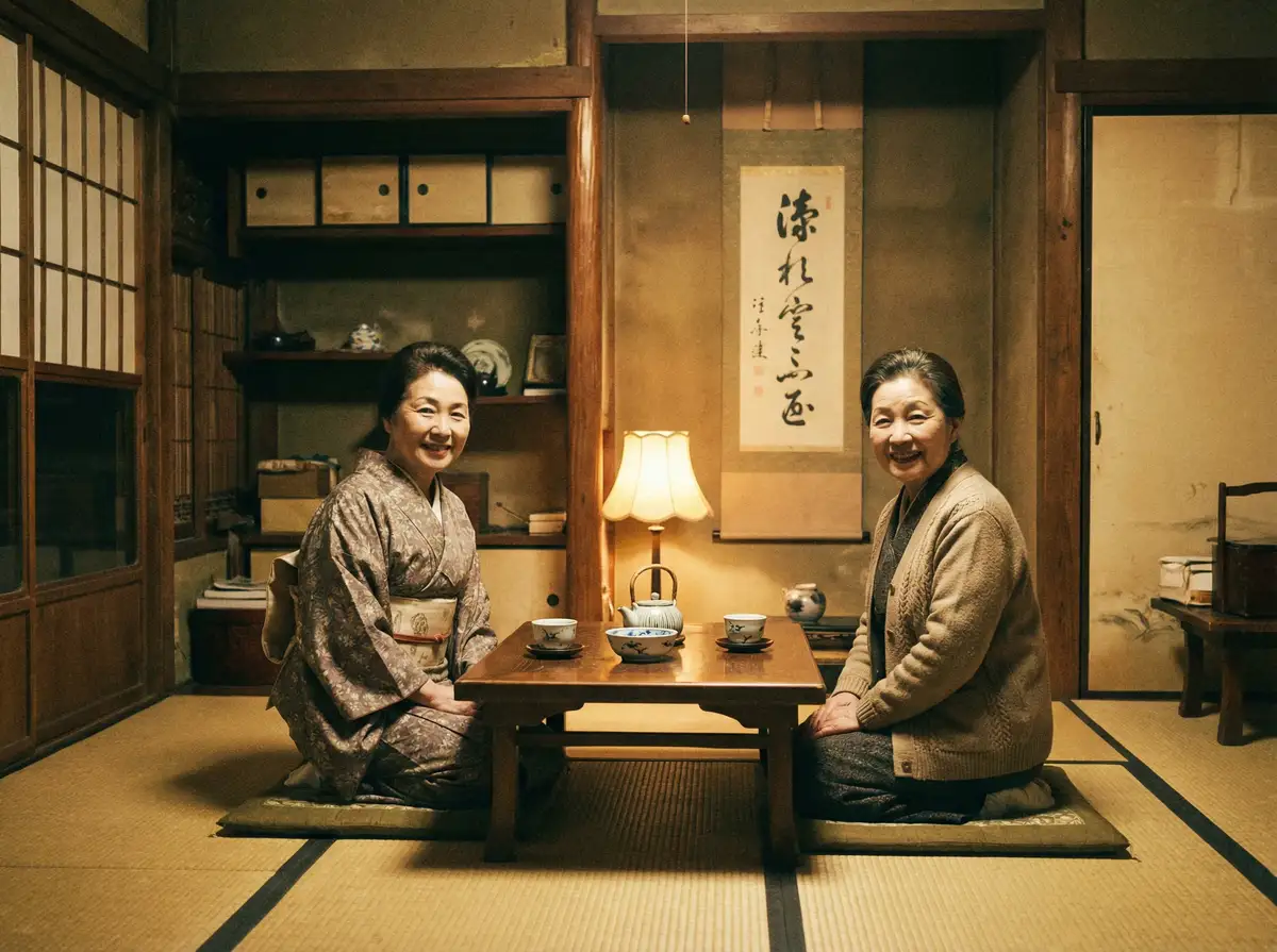两位优雅的 od体育app 在日式茶室中品茶交谈
